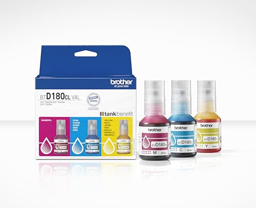 Brother BTD180CLVAL Ink Bottle Value Pack, C/Y/M, Includes 3 x Ink Bottles, Genuine Supplies
