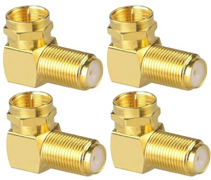 Leloco 4 Stück Sat Stecker 90 Grad F-Stecker auf F-Buchse für Koaxialkabel F-Winkelstecker Winkeladapter F-Adapter Aantennenstecker Kupplung Vergoldet Winkel-Kabelverbinder