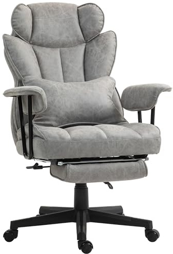 HOMCOM Office Chair, Ergonomic Desk Chair with Foot Rest, Lumbar Support, Reclining Function and Wide Seat, Height-Adjustable High Back Swivel Rolling for Home Office, Support up to 180 kg, Grey