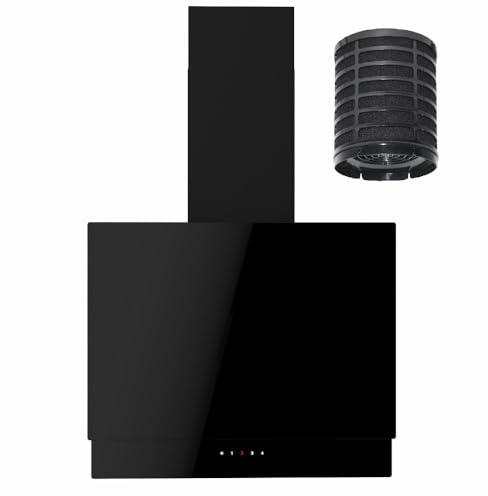 VLANO PLANUS PLASM 60 BK Dunstabzugshaube mit Plasma-Filter, Gasdämpfer, 4 Leistungsstufen, Touch-Bedienung, Umluft Wandhaube Abzugshaube Plasma-Luftreinigung, 60 cm, 680 m³/h, schwarz