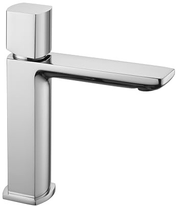 sanicomfort Waschtischarmatur BAROS chrom – Einhebelmischer für Waschbecken inkl. Ablaufgarnitur – Badarmatur aus Messing, modernes Design, einfache Montage