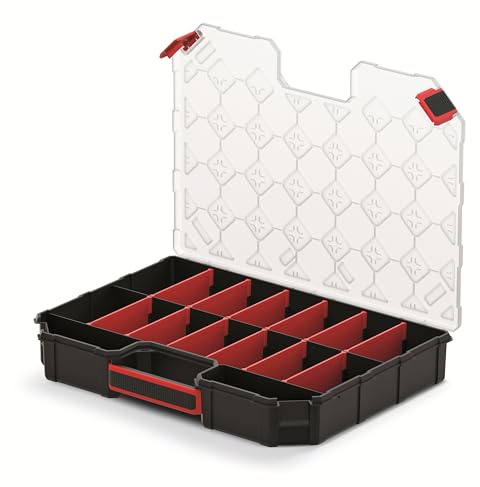 Mivos Sortimentskasten 390 x 284 x 60 mm mit 16 Verstellbare Fächer - Sortierkasten Kleinteile - Zubehörbox - Stabiler Werkzeugbox für Werkstatt - Sortierbox Made in EU
