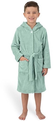 Gräfenstayn Bademantel Kinder & Teenager aus Fleece mit Knopf und Kapuze– OEKO-TEX 100 – Flauschiger Kinderbademantel für Jungen & Mädchen