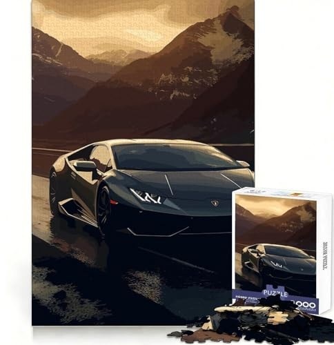 Schwarzes Lamborghini Huracan 1000-Teile-Puzzle für Erwachsene, Gehirntraining, ruhige Freizeitgestaltung, lasergeschnitten, einzigartiges (38x52cm)