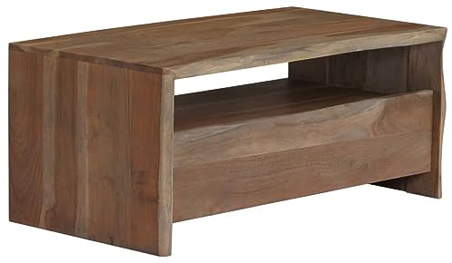 hliofuir Couchtisch Massivholz Akazie Grau 90x50x40 cm - Wohnzimmertisch mit Baumkante, Unikat Handgefertigt, Beistelltisch mit Schublade und Ablagefach für Wohnzimmer & Lounge