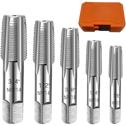 ZiStarlilife Juego de grifos de tubería NPT de 5 piezas, herramientas de rosca de acero al carbono de 1/8-3/4 pulgadas con flauta recta para reparación de fontanería y mantenimiento mecánico (A)