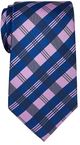 Retreez Cravate Motifs Carreaux Tartan Tissée en Microfibres de Rose et Bleu