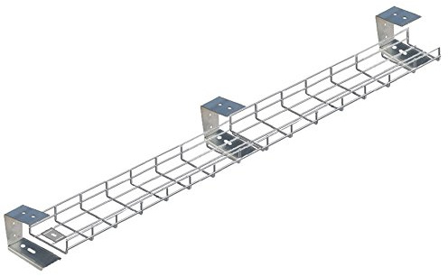 Long Under Desk Cable Tray Basket w/Brackets & Fixings - Silver (2800mm)