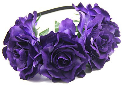 DreamLily Women's Hawaiian Stretch Rose Flower Headband Floral Crown for Garland Party BC12, Purple, One Size