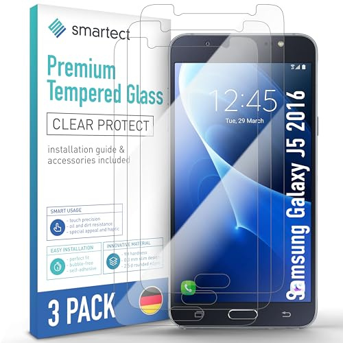 smartect Verre Trempé 3 Pièces pour Samsung Galaxy J5 2016 | Protecteur d'écran HD Anti-Rayures, Vitre de Protection Sans Bulles, Dureté 9H, 0.3 mm Ultra Transparent, Ultra Résistant