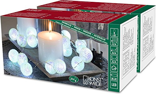2 Stück Konstsmide 3166-203 LED Dekolichterkette Schneebälle / für Innen (IP20) / Batteriebetrieben: 3xAA 1.5V (exkl.) / 20 kalt weiße Dioden/transparentes Kabel