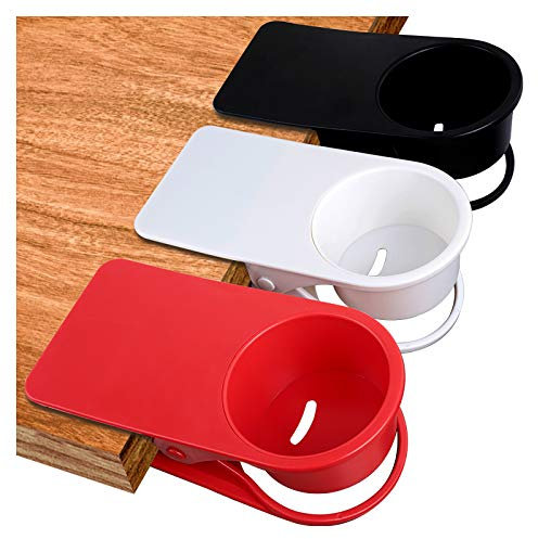 Bestsupplierlgs 3 Pack Desk Side Bottle Cup Stand The DIY Glass Clamp Storage Saucer Clip Water Coffee Mug Holder Clip Design, (Red, Black and White)
