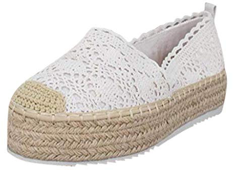 FRAUIT Espadrillas Donna con Zeppa Bassa Zeppe Ragazza Estive Scarpe Tacco Basso Decolte Sandali con Zeppa Corda Mocassini Alti Estivi Loafers Slip Sandalo Zeppa Plateau Sandalo alla Schiava