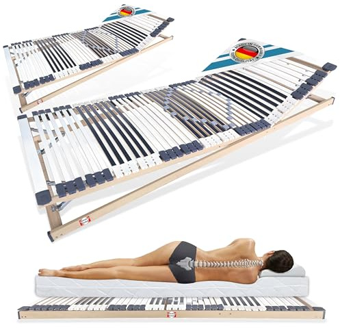Matratzen Perfekt 2er Set Lattenrost 70x200cm 8,5 cm Hoch Verstellbar | Kopf- und Fussteil hoehenverstellbar fertig montiert Haertegrad-Regulierung 44 Leisten Made in Germany belastbar bis 200 kg
