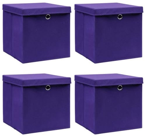 vidaXL 4X Aufbewahrungsbox mit Deckel Zusammenklappbar Spielkiste Regalkorb Faltkiste Korb Kinderbox Box Kiste Lila 32×32×32cm Stoff