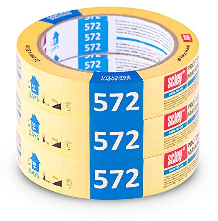 Scley Abdeckband, Kreppband Breite 30mm, Länge 33m, 3 Stück Malerband, Malerkrepp gelb, Klebeband für Malerarbeiten Serie 572, A0300-720330