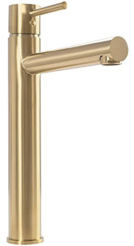 Rea Waschtischarmatur TESS BRUSH GOLD HAUT Wasserhahn Bad Badarmatur aus Messing Armatur für Waschbecken Badezimmer Mischbatterie Waschbecken Einhebel (Gebürstetes Gold)