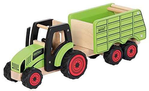 Bartl 112366 Pintoy Traktor mit Anhänger aus Massivholz | Qualitatives Spielzeug für Kinder ab 3 Jahren