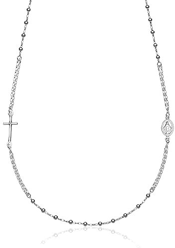 Aka Gioielli® - Collana Rosario Girocollo in Argento 925 con Medaglia Madonna Miracolosa e Croce per Donna e Uomo