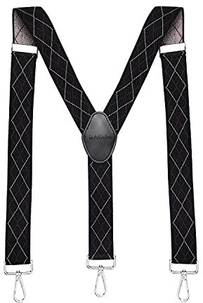 MASADA Herren Hosenträger mit robusten Karabiner Verschluss stufenlos verstellbar 3,5 cm breit und bis zu 195 cm Körpergröße - Kariert-Schwarz