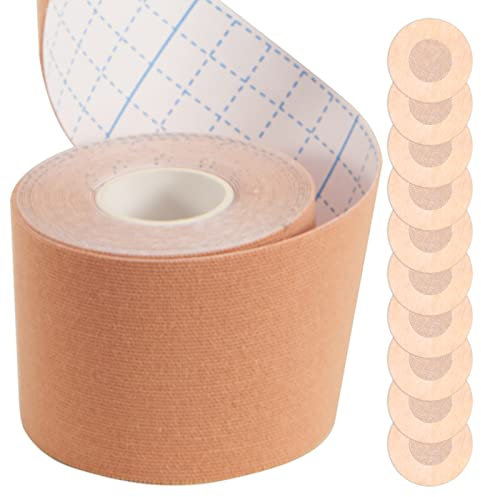 LUNEKUCK Klebe BH Boob Tape Push Up Brustband 5cm x 5m Unsichtbares Lifting Up BH Tape mit 10 Brüste Nippelpads Brüste Rückenfrei BH für Brautkleid Abendkleid Ballkleid BH Klebeband