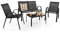 COSTWAY Conjunto Jardin Exterior de 4 Piezas, Mesa de Café de Cristal Templado, Banco y 2 Sillas Individuales, Tela Textilene, Mesa y Sillas, Muebles Jardin Terraza Balcon Exterior