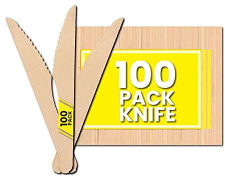 Zuvo Disposable Wooden Knives - Pack of 100 - Eco Friendly Biodegradable Wooden Cutlery for Desert - Birch Wood-Sturdy Knives…, Brown