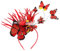 FRCOLOR Schmetterling Fascinator Hut Tea Party Fascinators Stirnband Schmetterling Haarband Creolen Fascinator Haarreifen Rot