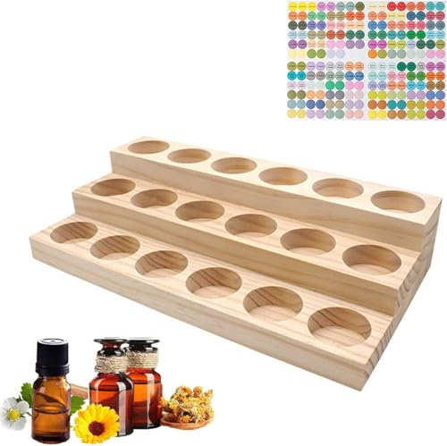 Guolich Olio Essenziale Organizzatore Contenitori Scatola di Legno, Scatola di Immagazzinaggio di Oli Essenziali per Viaggio, Unghie e Accessori per la Profumazione della Casa (18 slot)