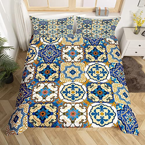Homewish Persian Floral Medallion Bedding Set King Oriental Comforter Cover Tribal Flower Bed Set Bohemian Hippie Duvet Cover Geometric Patchwork Quilt Cover For All Seasons Cozy, LWHS5875CSH-TJ_UKK