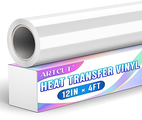 Artcut Heat Transfer Vinyl - 12 x 4ft White HTV, Permanent, Iron On, Vinyl Roll for Fabric, Clothing, T-Shirts, Hats, Bags, Crafts