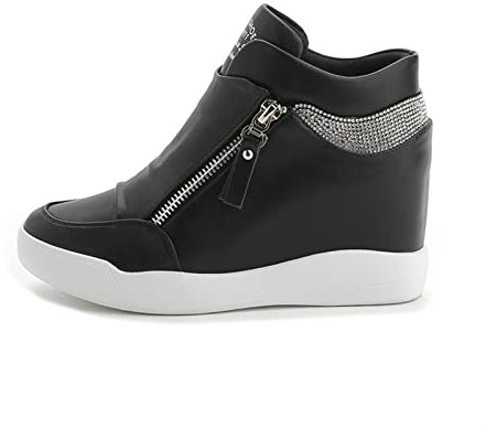 Scarpe con Plateau alla Moda da Donna Sneakers Alte con Tacco a Zeppa nascoste for Stivali con Plateau da Donna Scarpe da Lavoro da Donna (Color : Black, Size : 38 EU)