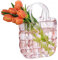 NiHome Vase en forme de sac à main en verre rose avec poignée pour fleurs, décoration de ferme, vase en verre à large ouverture pour bureau, maison, salon, table à manger
