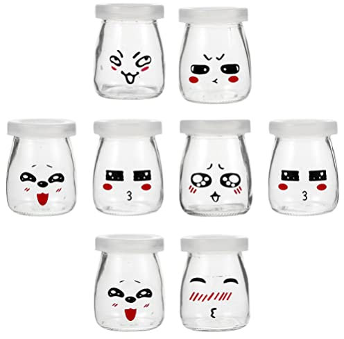 Gadpiparty 8 Piezas Tarro De Budín De Vidrio Pequeños Tarros De Budín Taza De Aperitivo Tarros De Yogurtera Tarros De Parfait Jarras De Vidrio Mini Plastico Alimento Tapa De Sellado Bebé