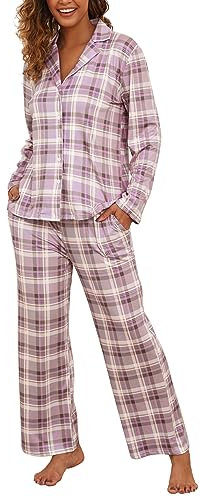 Famulily Pyjamas 2-teilige Lounge Sets Plaid Passende Outfits T-Shirt Lange Hosen Nachtwäsche Loungewear Anzüge Rosa L