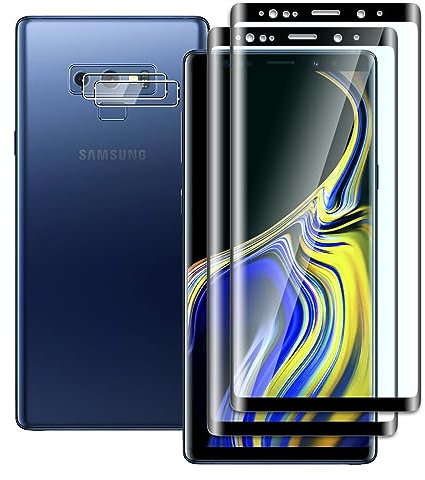 FWKDWHPH 2 Piezas Cristal Templado para Samsung Galaxy Note 9 y 2 Piezas Protector de Lente de cámara,3D Cobertura Completa,Dureza 9H, Anti-Arañazos, Sin Burbujas,HD Protector de pantalla