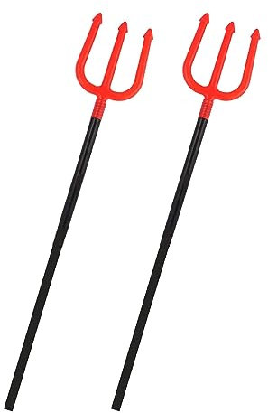Lot de 2 fourchettes Trident - Trident 4 pièces avec poignée noire et fourchette rouge - Parfait pour les déguisements de diable et les événements d'Halloween