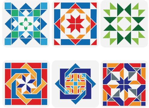 FINGERINSPIRE 6 Stück Sunshine Barn Quilt Schablone 20x20 cm Kaleidoskop Quilt Block Malschablone Kunststoff Geometrische Muster Schablone Wiederverwendbare Schablonen Für Zuhause Wandfliesen Dekor