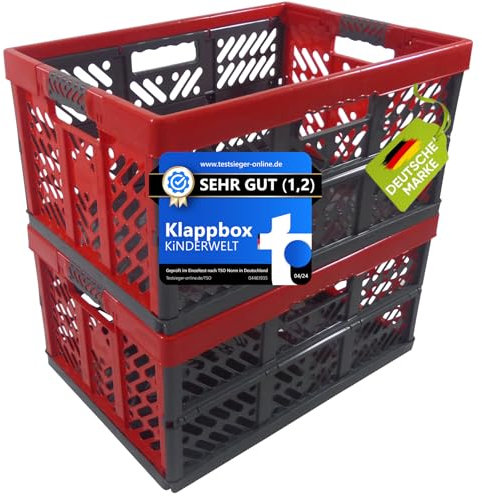 KiNDERWELT 2 x Robuste Profi - Klappbox 45 L bis 50 kg - Faltbox, Kiste, Korb zur Aufbewahrung, Transport - anthrazit/rot