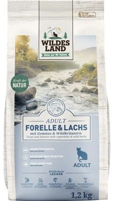 WILDES Land Trockenfutter für Katzen, Forelle und Lachs, für Erwachsene, 1,2 kg