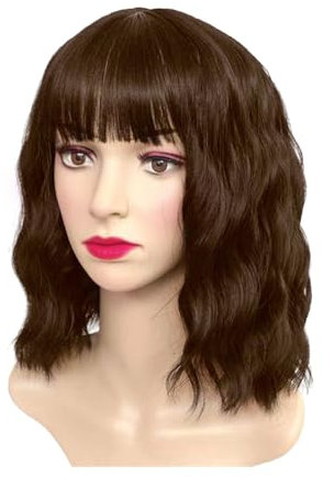 SKHAOVS Damen Perücke Kostüm Cosplay Perücke Sexy Langhaar Damen Frauen Perücke lockig gewellt Synthetische Haare Halloween Karneval Cosplay Synthetische Perücken mit Pony (Braun)