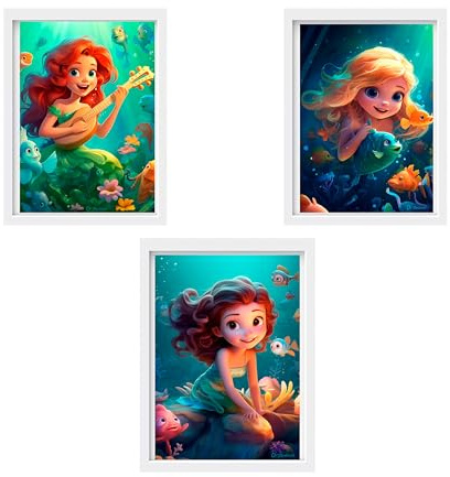 Originalys 3er Set DIN A4 Bilder Meerjungfrauen Poster Kinderzimmer Deko | Geschenkidee Schlafzimmer | Hochwertiger Druck glänzend (Ohne Rahmen)