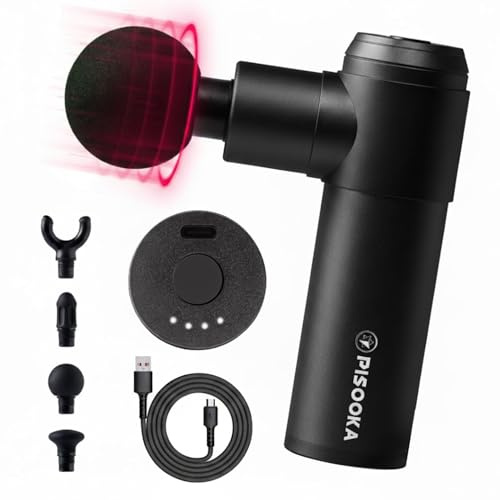 Project Mars PISOOKA X2 Mini Massagepistole Klein & Leicht (0,5kg) – 70W Starkes Handmassagegerät für Nacken, Rücken & Sport – Leise Massage Gun mit Metallgehäuse, 4 Aufsätze & USB-C (Schwarz)