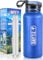 Baytiz ® Gourde Filtrante Isotherme + Paille de Survie au Charbon Actif - Bouteille Filtre à Eau Nomade : Voyage Randonnée Trek Camping Kit Purificateur Réutilisable Boussole Plastique Pluie Sac Inox