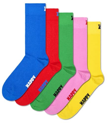 Happy Socks 5-Pack calzini, calzini per uomo e donna, Rosso-Blu-Verde-Rosa-Giallo