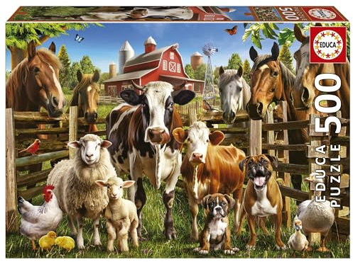 Educa - Puzzle von 500 Teilen für Erwachsene | Die frechen Nutztiere. Messen: 48 x 34 cm. Beinhaltet die puzzlekleber FixPuzzle. Seit 11 Jahren (19905)