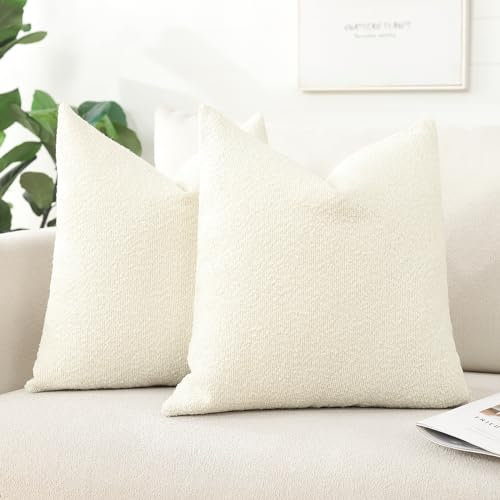 Artscope 2er Set Boucle-Kissenbezügen Einfarbig Wurfkissenbezug Moderne Dekokissen Kissenhülle Set Kissen Fall für Sofa Auto Schlafzimmer Zuhause Dekor 60x60cm, Creme Beige