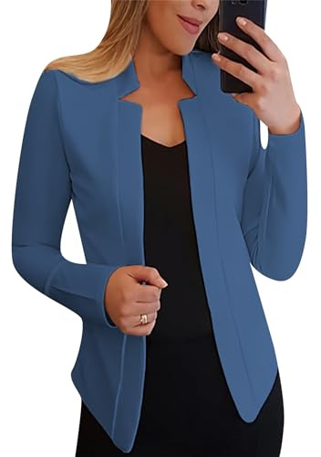 OMZIN Femmes Casual Blazer Office Work Closure Long Sleeves Knit Boyfriend Blazer Bleu M
