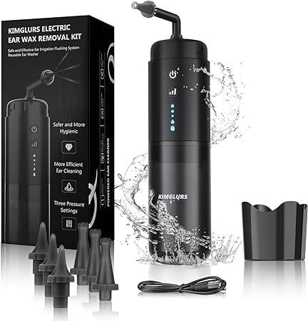 Ohren Ohrschmalz-Entfernungsset - Wasserbetriebener Ohrreiniger mit 3 Druckmodi, Ohrspülsystem Elektrisches Ohrreinigungsgerät für Erwachsene & Kinder mit Becken & 6 Spitzen (Schwarz)