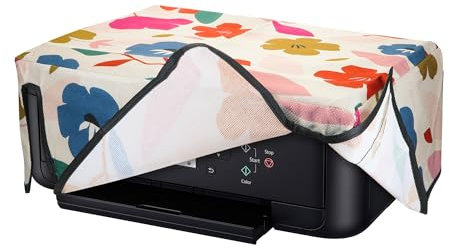 kwmobile Linen Printer Cover Compatible with Canon Pixma TS5150 / 5151 / MG 2555 Case - Colorful Flowers Dark Pink/Dark Blue/Cream